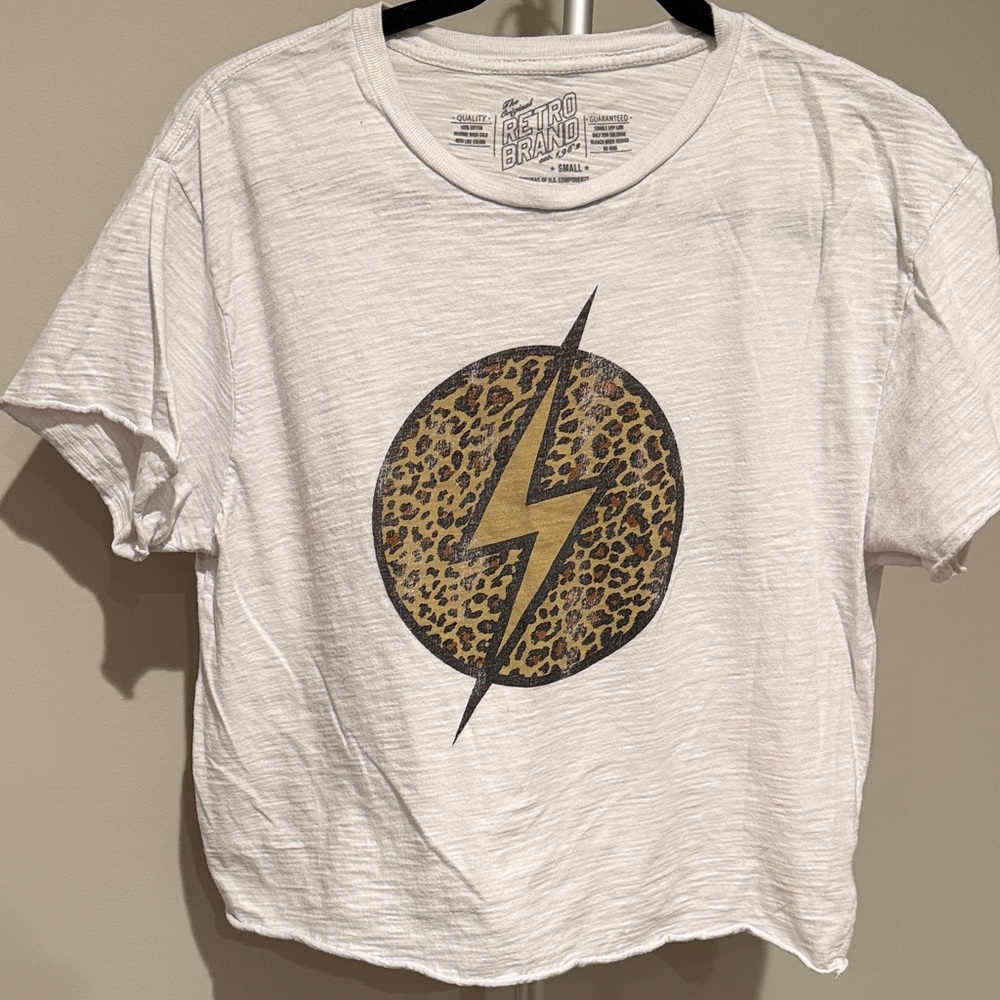 The Original Retro Brand White Tee with Leopard Print and Lightning Bolt